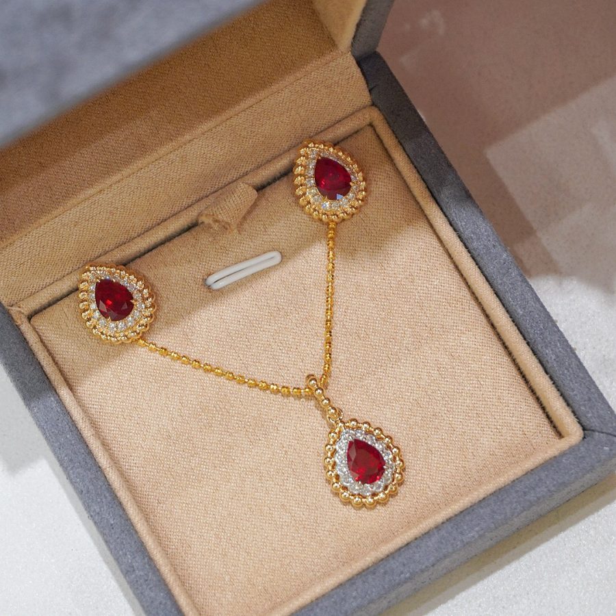 18k gold nurtured ruby pendant stud earrings set of two - Image 8
