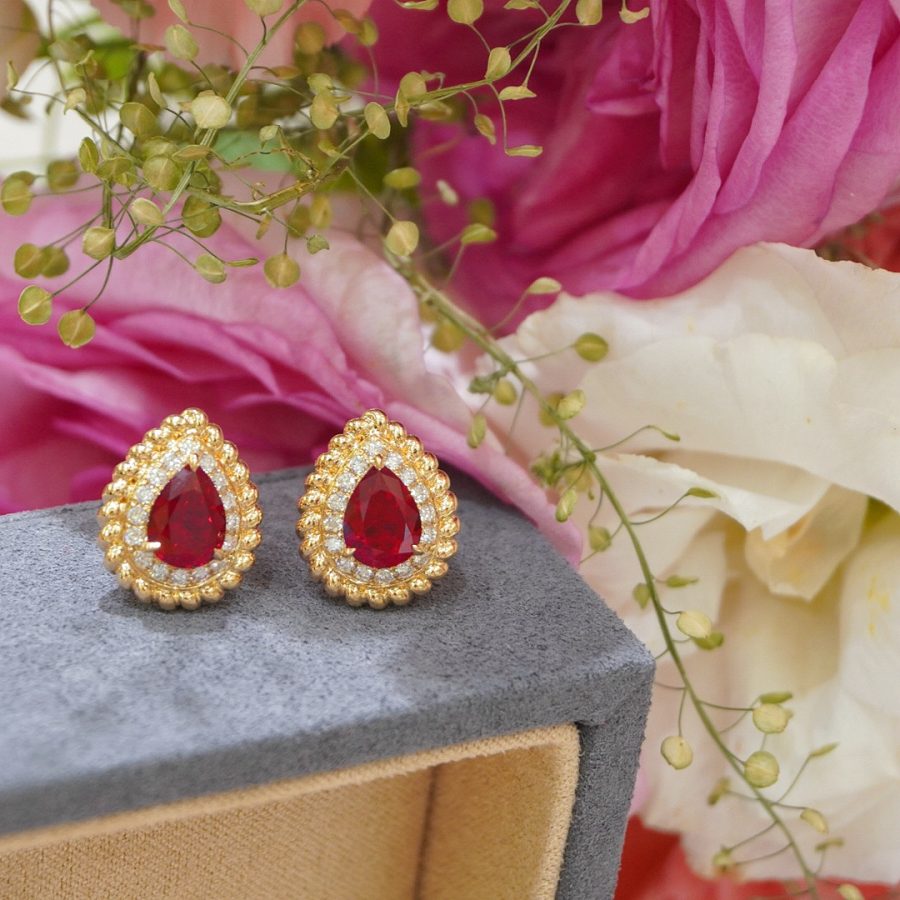 18k gold nurtured ruby pendant stud earrings set of two - Image 7