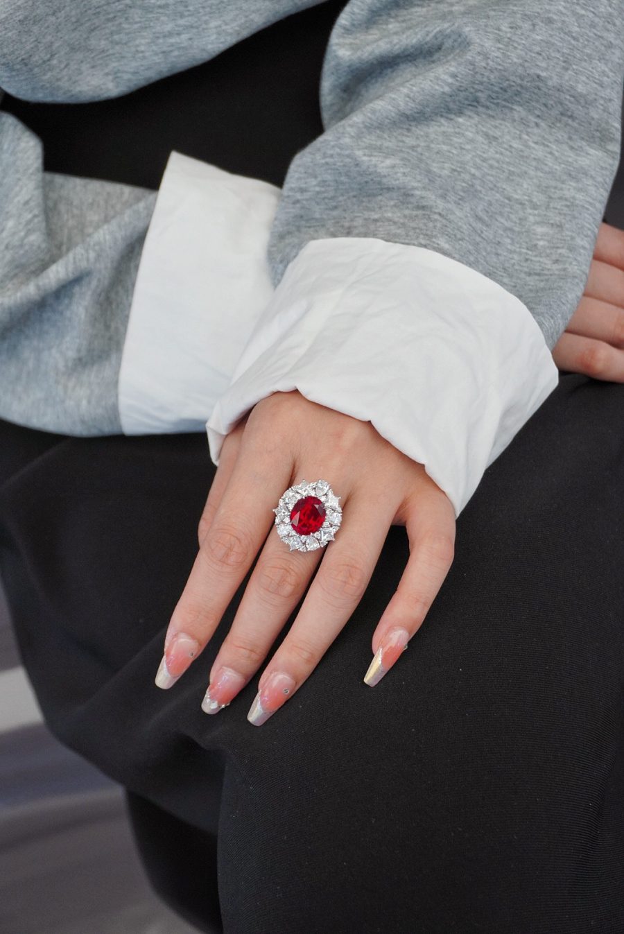 18k gold nurtured ruby ring pendant for two wearers - Image 4