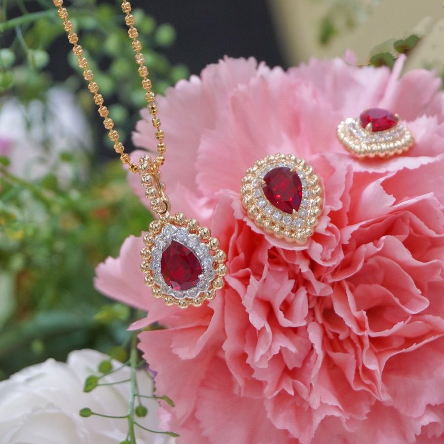 18k gold nurtured ruby pendant stud earrings set of two - Image 5
