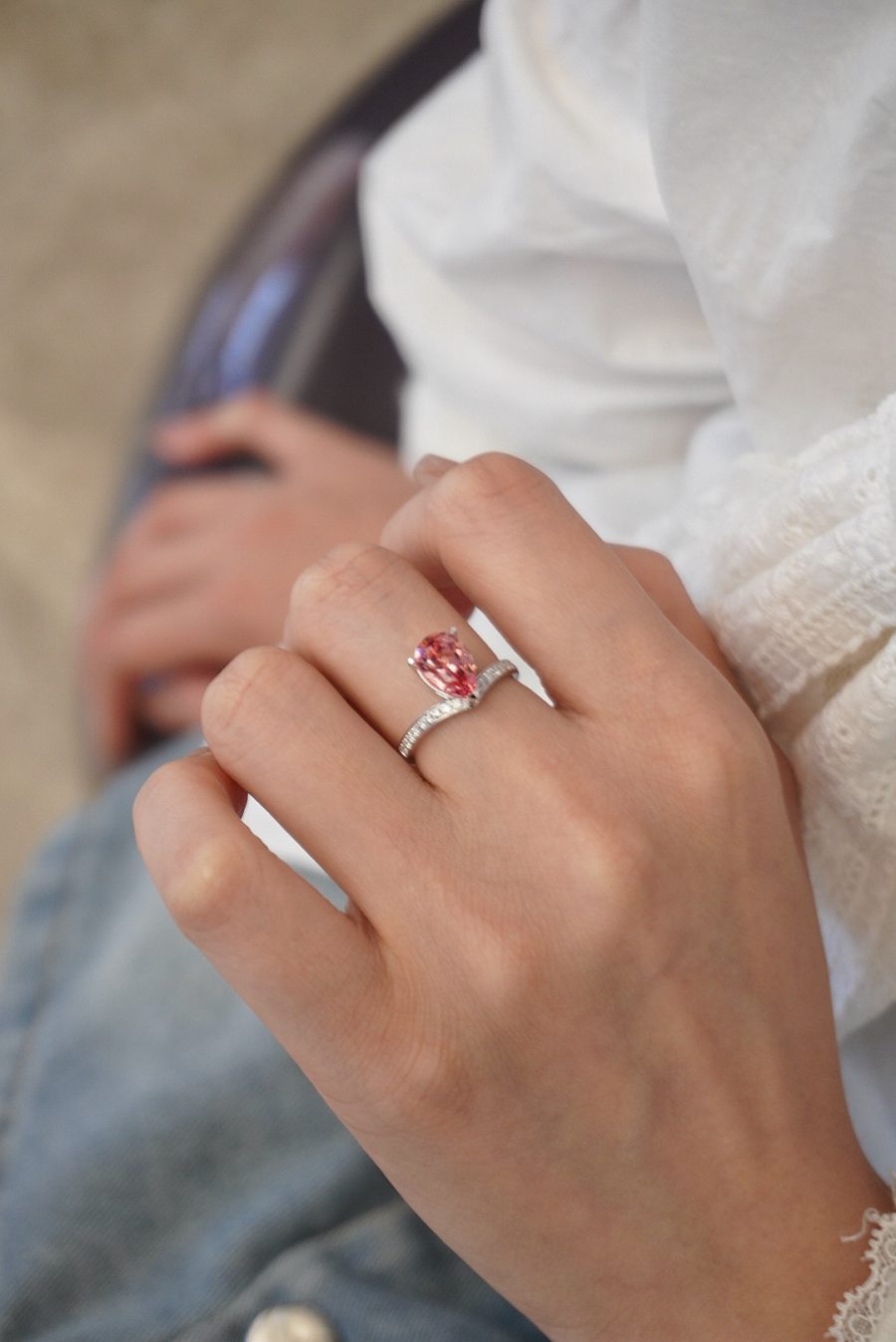 PT950 cultivated padparacha ring - Image 3