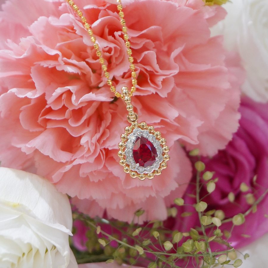 18k gold nurtured ruby pendant stud earrings set of two - Image 4