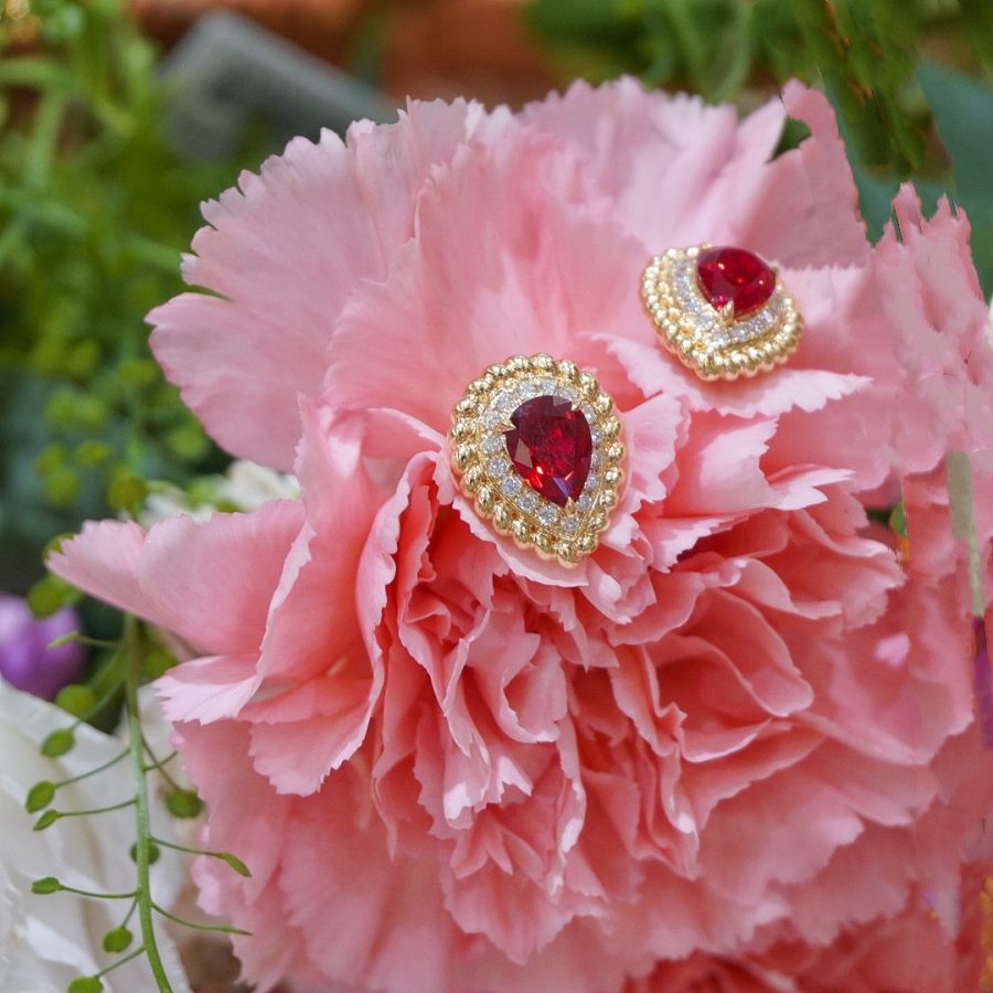 18k gold nurtured ruby pendant stud earrings set of two - Image 3