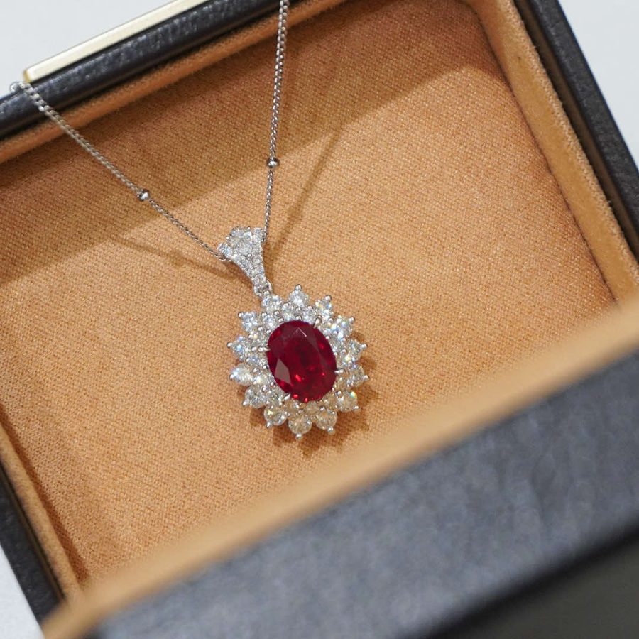 PT950 Lab-grown Ruby Pendant